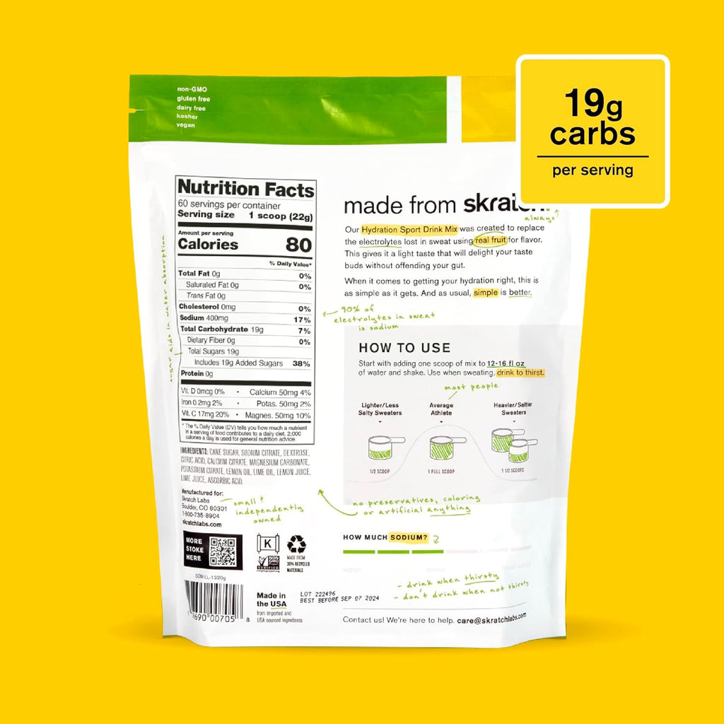 Hydration Sports Drink Mix – Real‑Fruit Electrolyte Powder for Fast Hydration & Endurance | Lemon & Lime | 60 Servings | Vegan, Non‑Gmo, Clean Ingredients